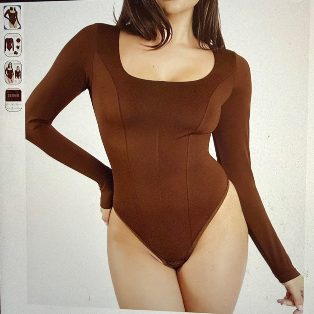 Elegant Brown Long Sleeve Bodysuit